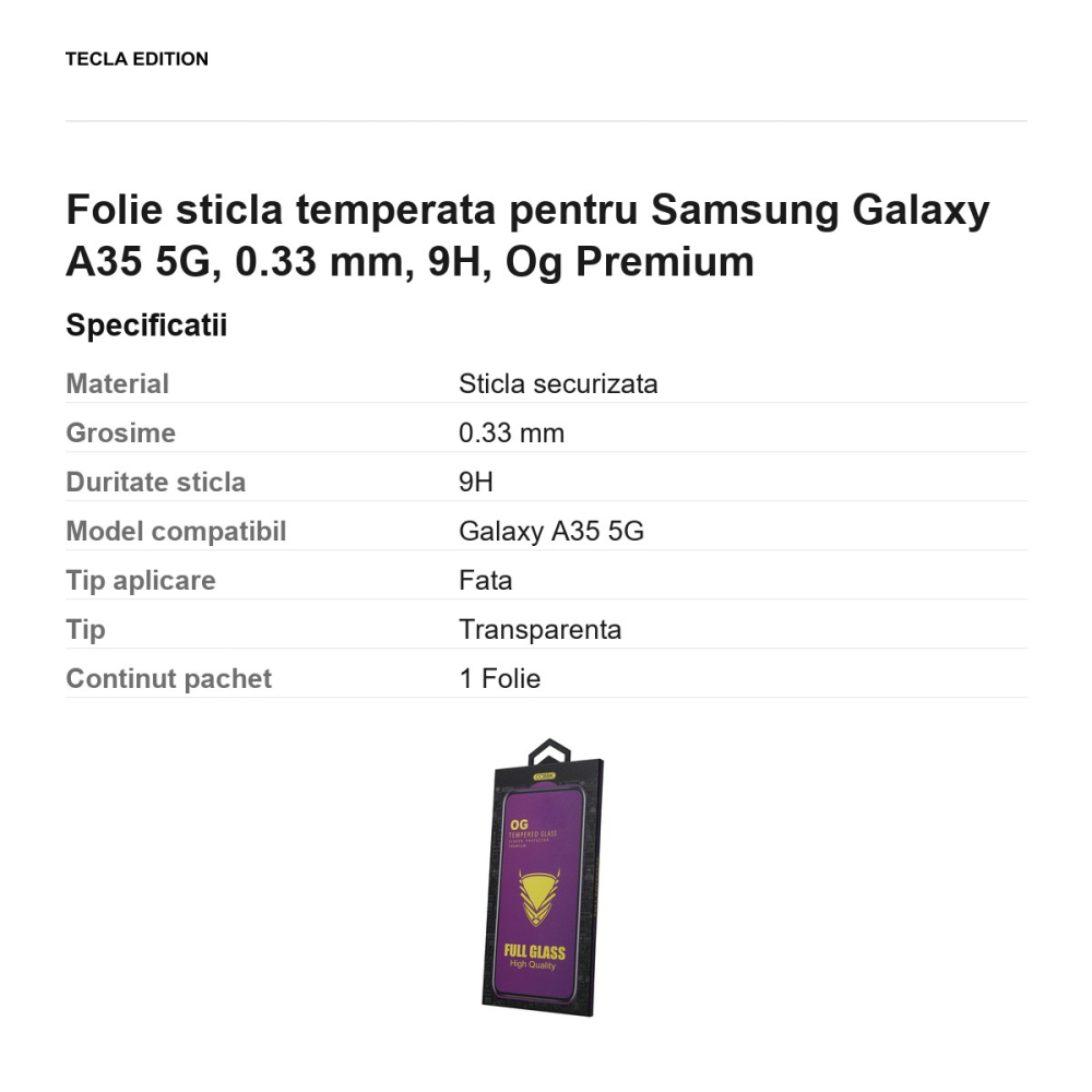 Folie sticla temperata pentru Samsung Galaxy A35 5G, 0.33 mm, 9H, Og Premium [3]