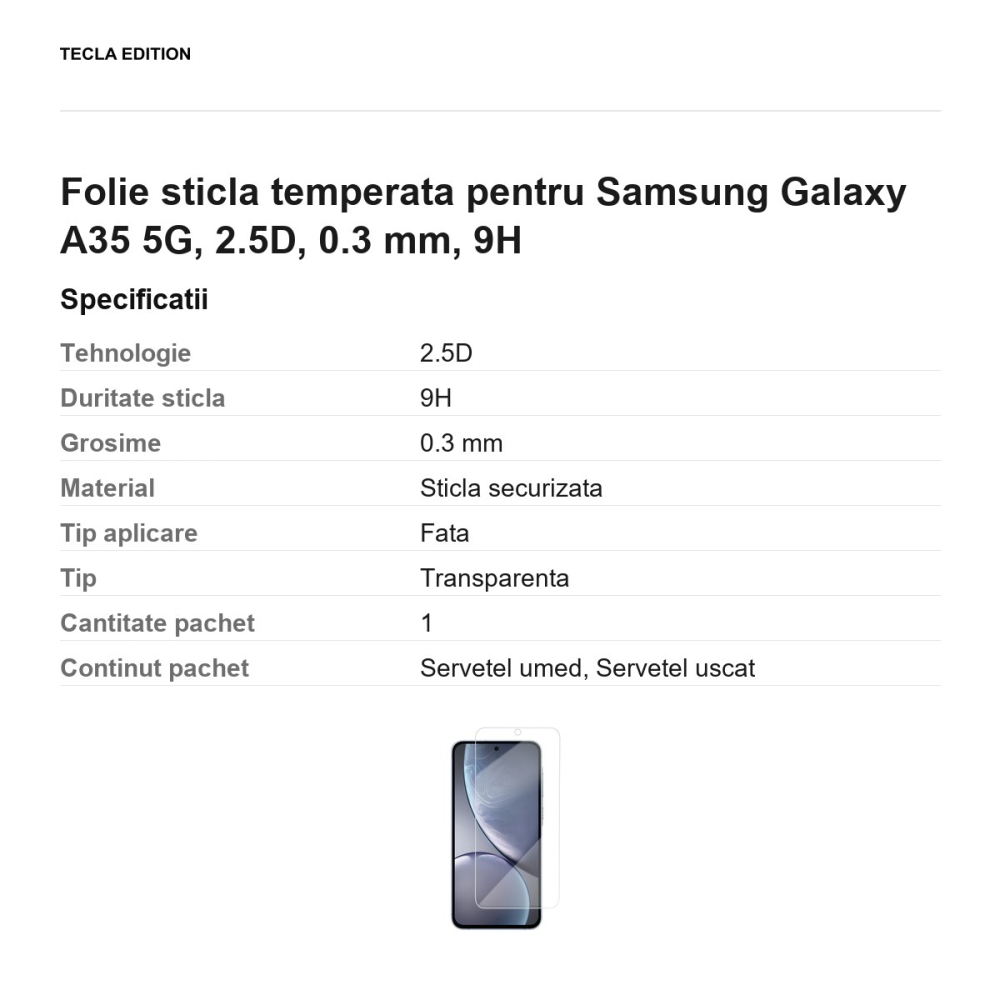 Folie sticla temperata pentru Samsung Galaxy A35 5G, 2.5D, 0.3 mm, 9H [3]
