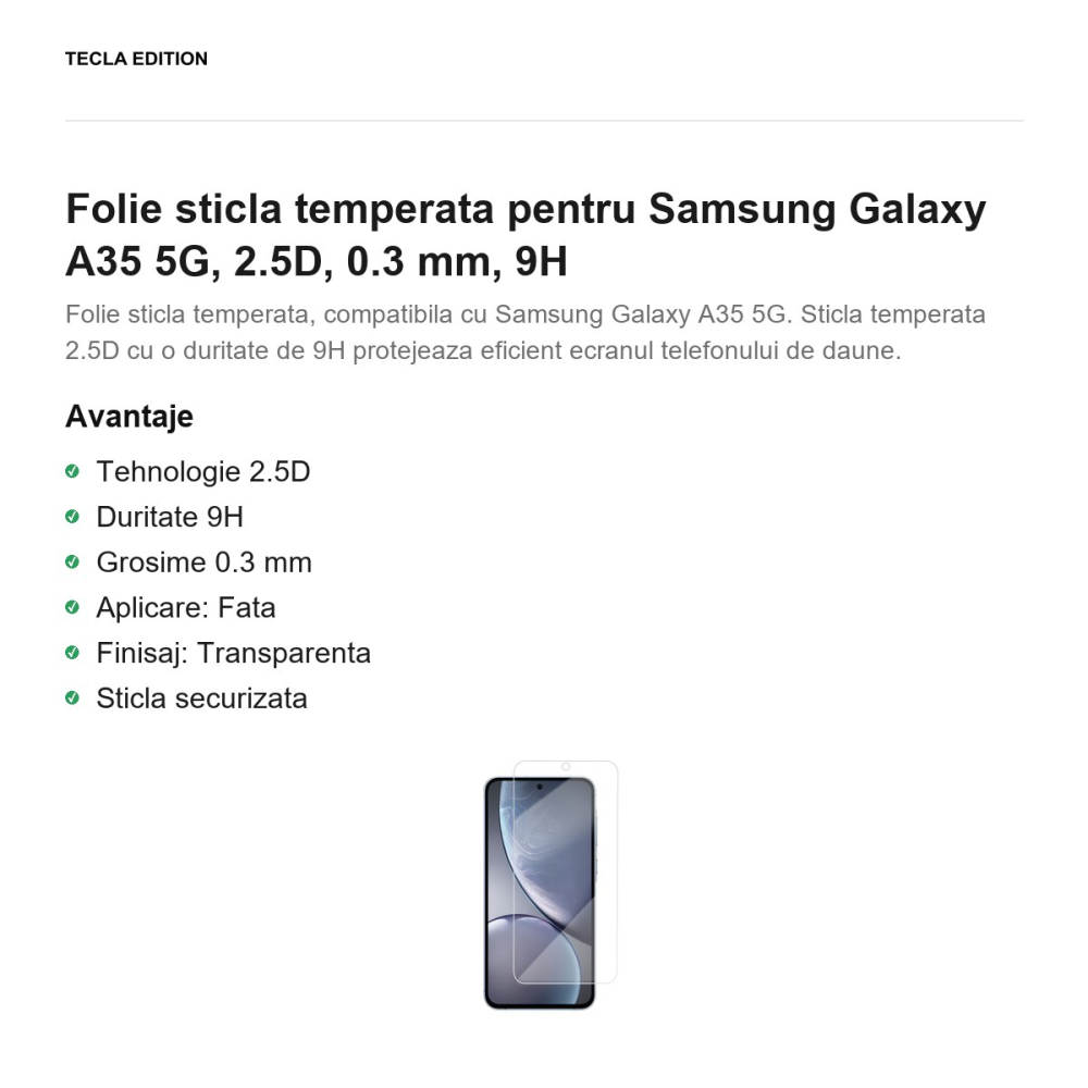 Folie sticla temperata pentru Samsung Galaxy A35 5G, 2.5D, 0.3 mm, 9H [2]