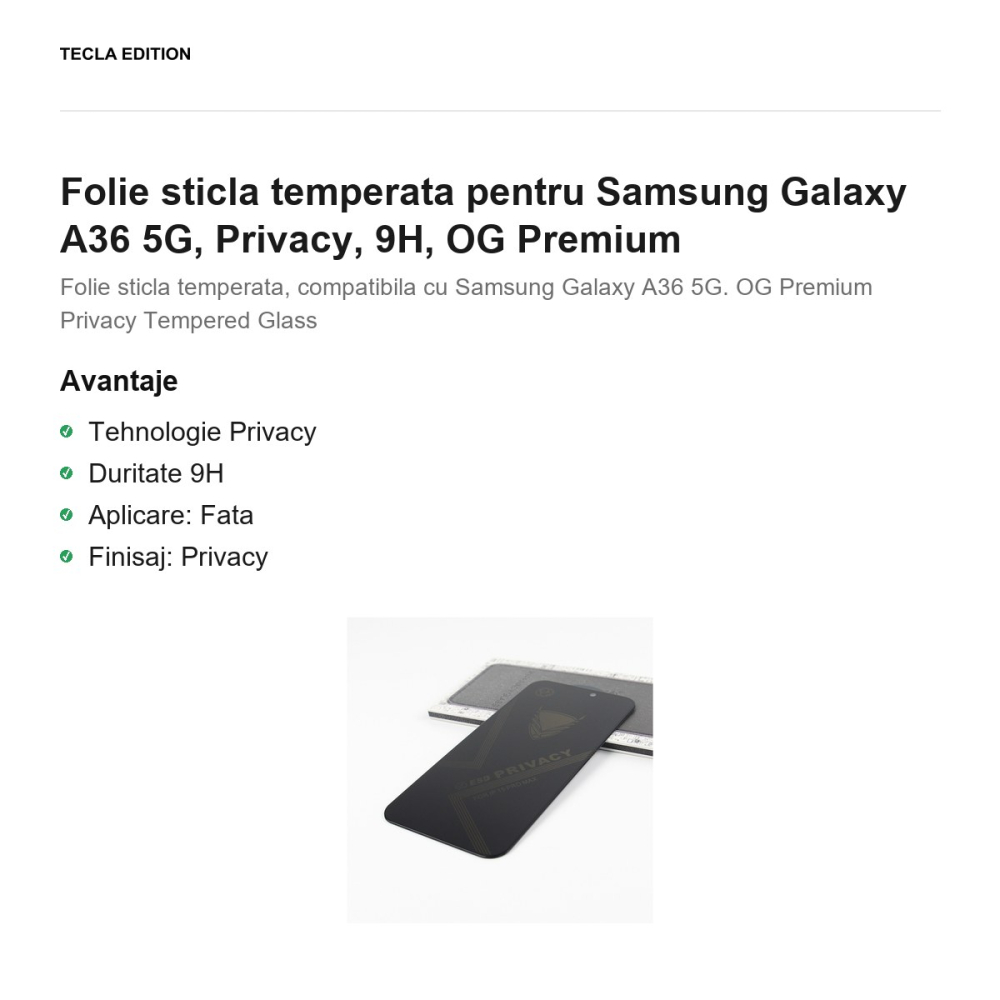 Folie sticla temperata pentru Samsung Galaxy A36 5G, Privacy, 9H, OG Premium [2]