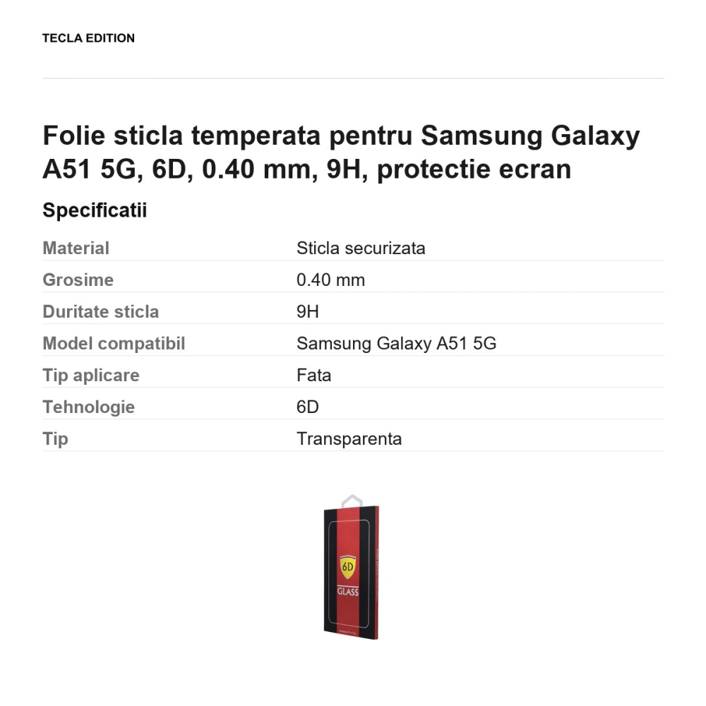 Folie sticla temperata pentru Samsung Galaxy A51 5G, 6D, 0.40 mm, 9H, protectie ecran [3]