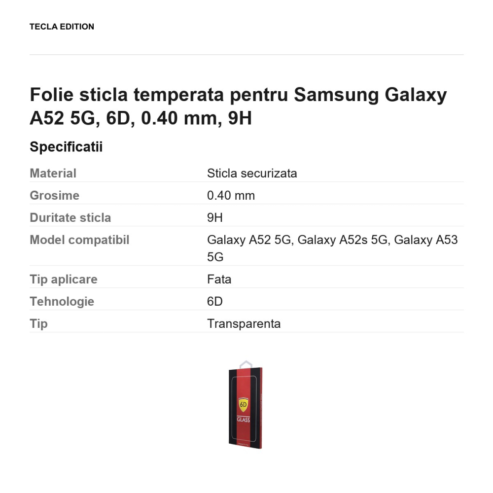Folie sticla temperata pentru Samsung Galaxy A52 5G, 6D, 0.40 mm, 9H [3]
