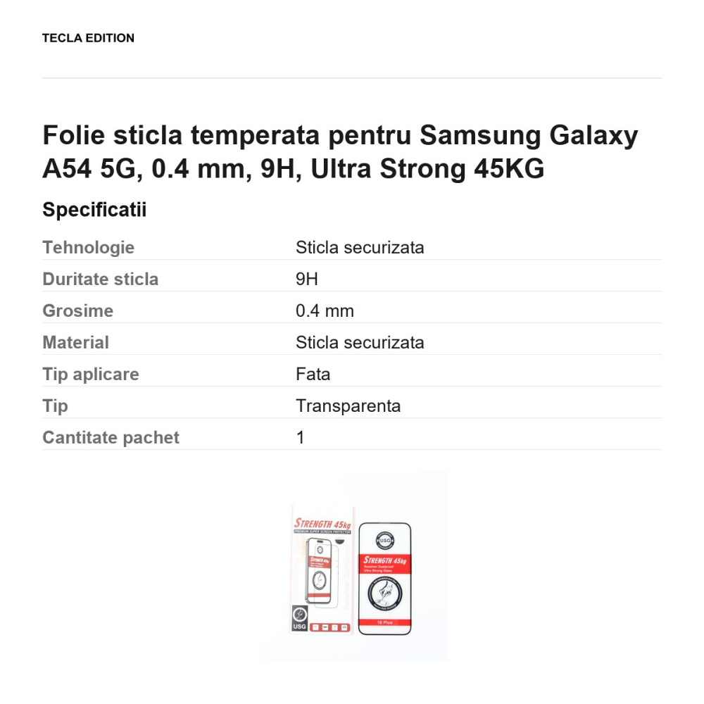 Folie sticla temperata pentru Samsung Galaxy A54 5G, 0.4 mm, 9H, Ultra Strong 45KG [3]