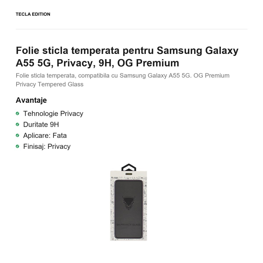 Folie sticla temperata pentru Samsung Galaxy A55 5G, Privacy, 9H, OG Premium [2]
