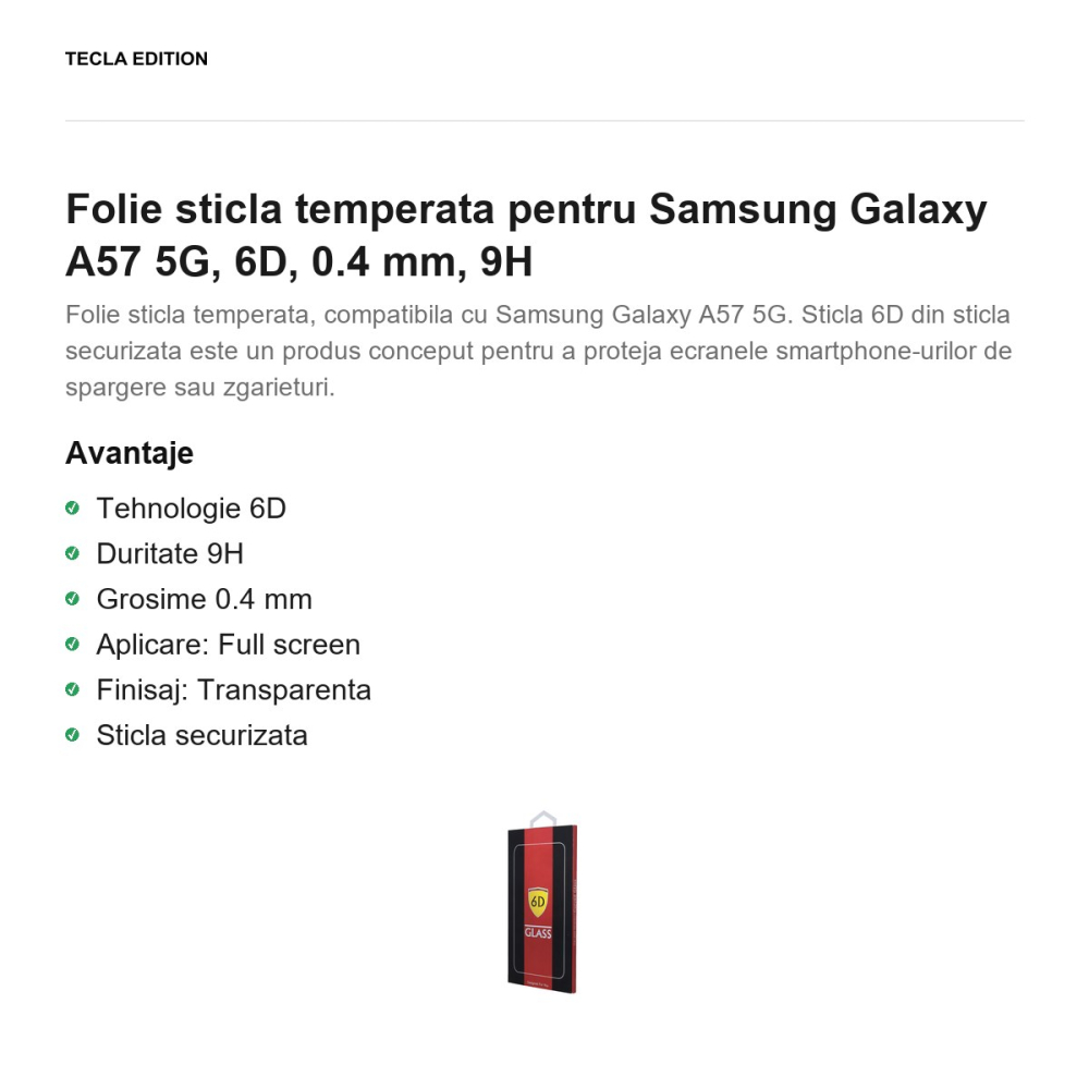 Folie sticla temperata pentru Samsung Galaxy A57 5G, 6D, 0.4 mm, 9H [2]