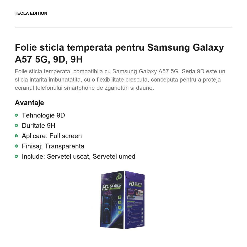 Folie sticla temperata pentru Samsung Galaxy A57 5G, 9D, 9H [2]