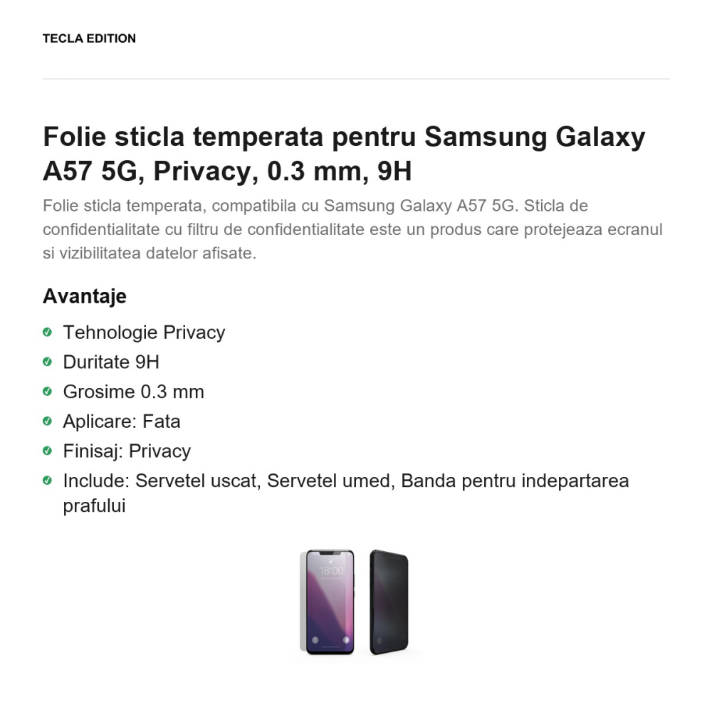 Folie sticla temperata pentru Samsung Galaxy A57 5G, Privacy, 0.3 mm, 9H [2]