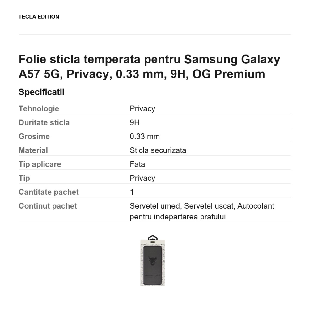 Folie sticla temperata pentru Samsung Galaxy A57 5G, Privacy, 0.33 mm, 9H, OG Premium [3]