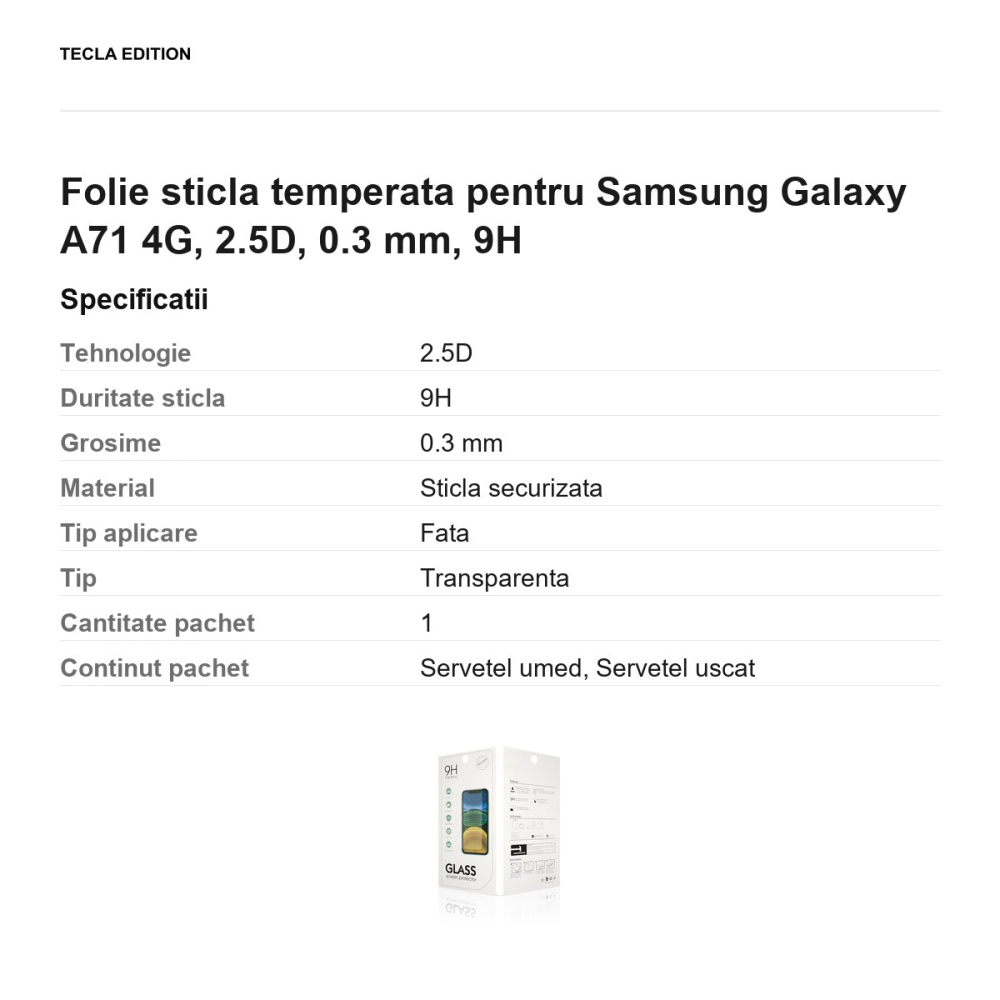 Folie sticla temperata pentru Samsung Galaxy A71 4G, 2.5D, 0.3 mm, 9H [3]