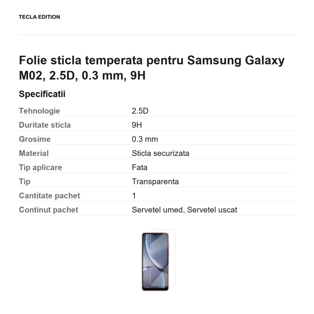 Folie sticla temperata pentru Samsung Galaxy M02, 2.5D, 0.3 mm, 9H [3]