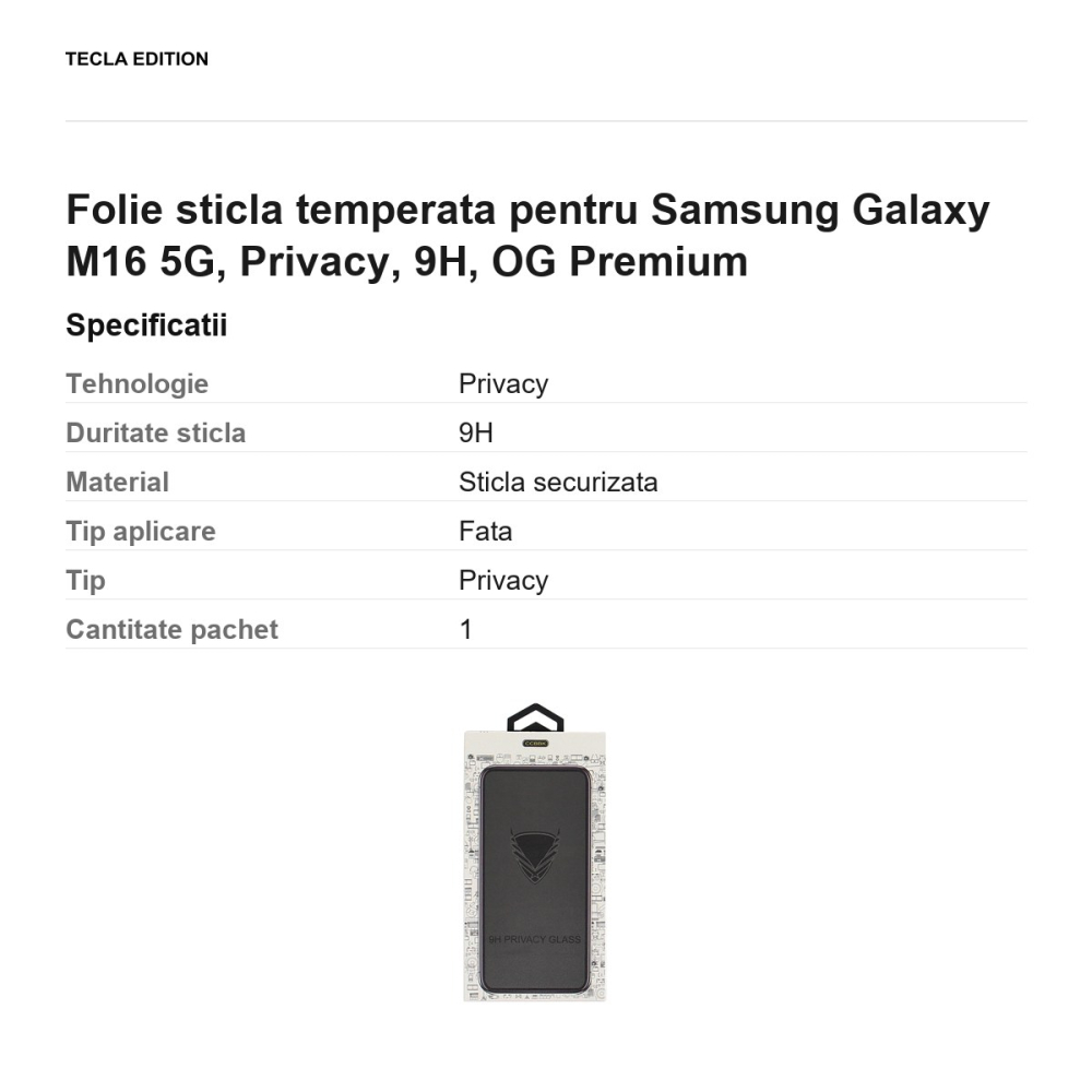 Folie sticla temperata pentru Samsung Galaxy M16 5G, Privacy, 9H, OG Premium [3]
