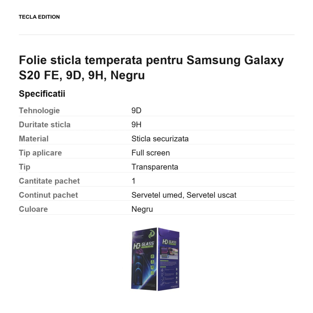 Folie sticla temperata pentru Samsung Galaxy S20 FE, 9D, 9H, Negru [3]