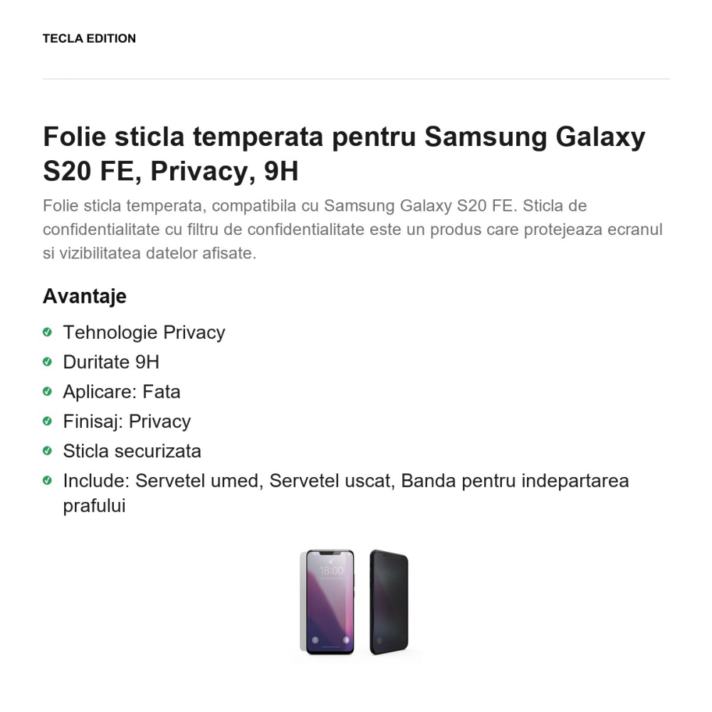 Folie sticla temperata pentru Samsung Galaxy S20 FE, Privacy, 9H [2]