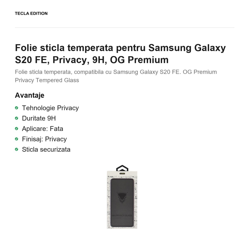 Folie sticla temperata pentru Samsung Galaxy S20 FE, Privacy, 9H, OG Premium [2]