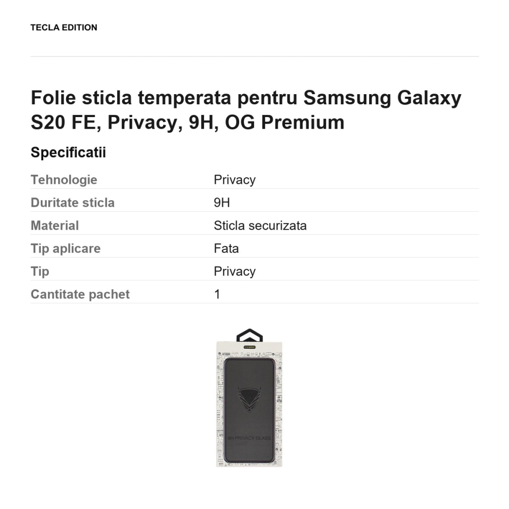 Folie sticla temperata pentru Samsung Galaxy S20 FE, Privacy, 9H, OG Premium [3]