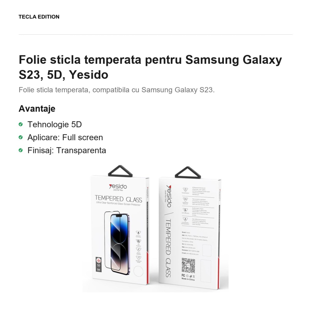 Folie sticla temperata pentru Samsung Galaxy S23, 5D, Yesido [2]