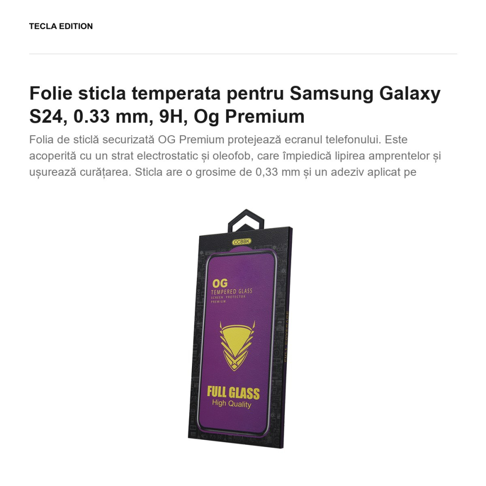 Folie sticla temperata pentru Samsung Galaxy S24, 0.33 mm, 9H, Og Premium [2]