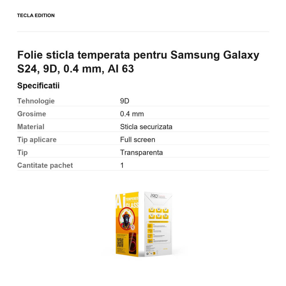 Folie sticla temperata pentru Samsung Galaxy S24, 9D, 0.4 mm, AI 63 [3]