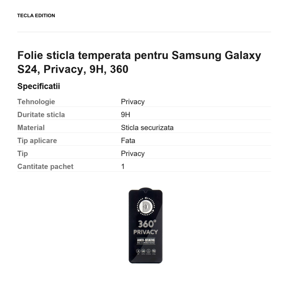 Folie sticla temperata pentru Samsung Galaxy S24, Privacy, 9H, 360 [3]
