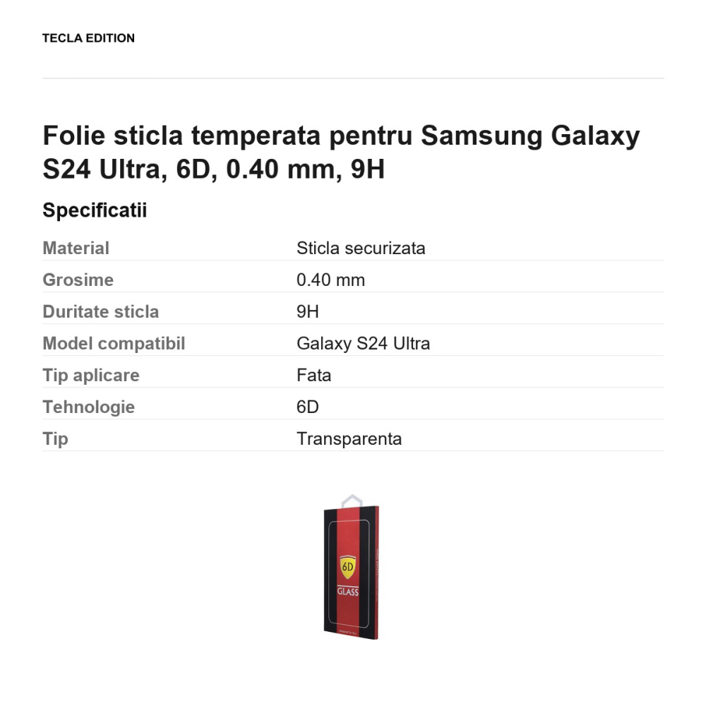Folie sticla temperata pentru Samsung Galaxy S24 Ultra, 6D, 0.40 mm, 9H [3]