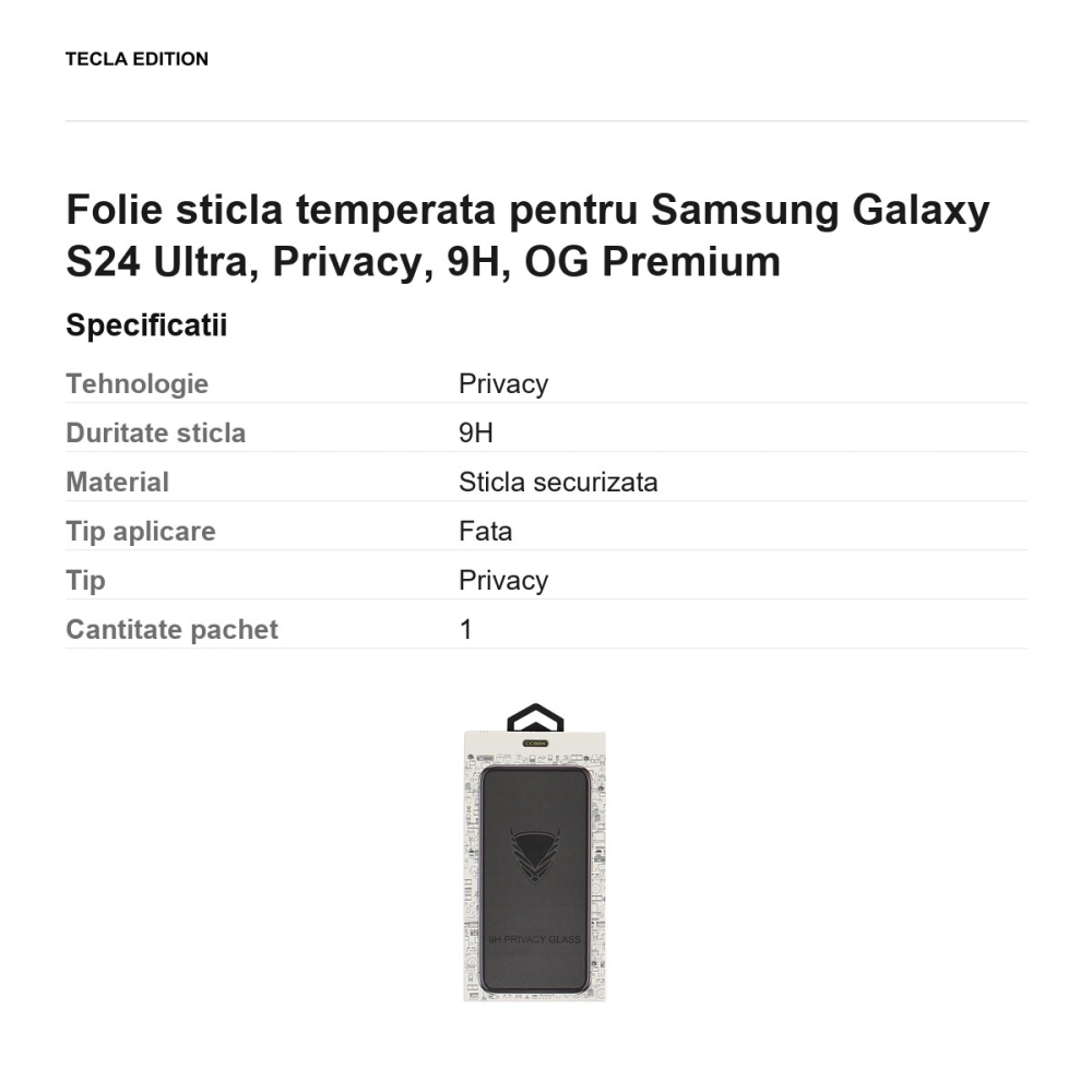 Folie sticla temperata pentru Samsung Galaxy S24 Ultra, Privacy, 9H, OG Premium [3]
