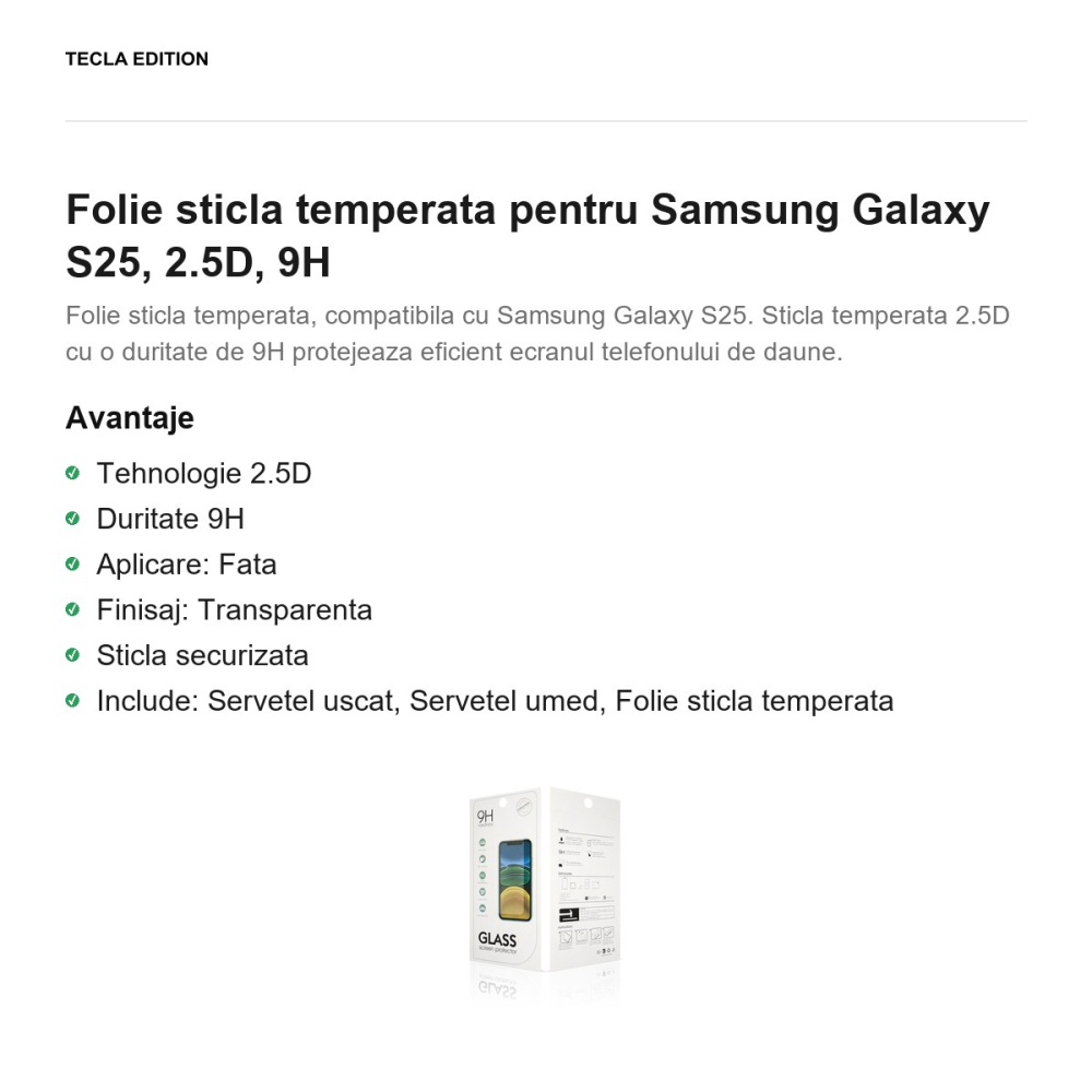 Folie sticla temperata pentru Samsung Galaxy S25, 2.5D, 9H [2]