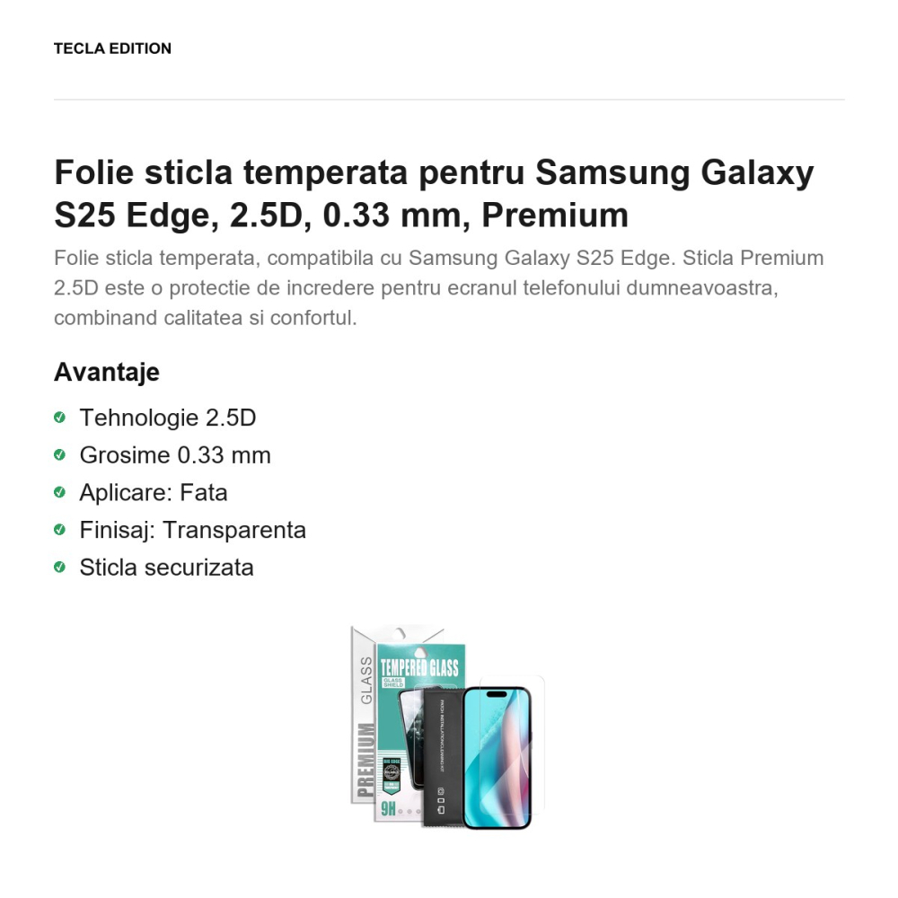 Folie sticla temperata pentru Samsung Galaxy S25 Edge, 2.5D, 0.33 mm, Premium [2]