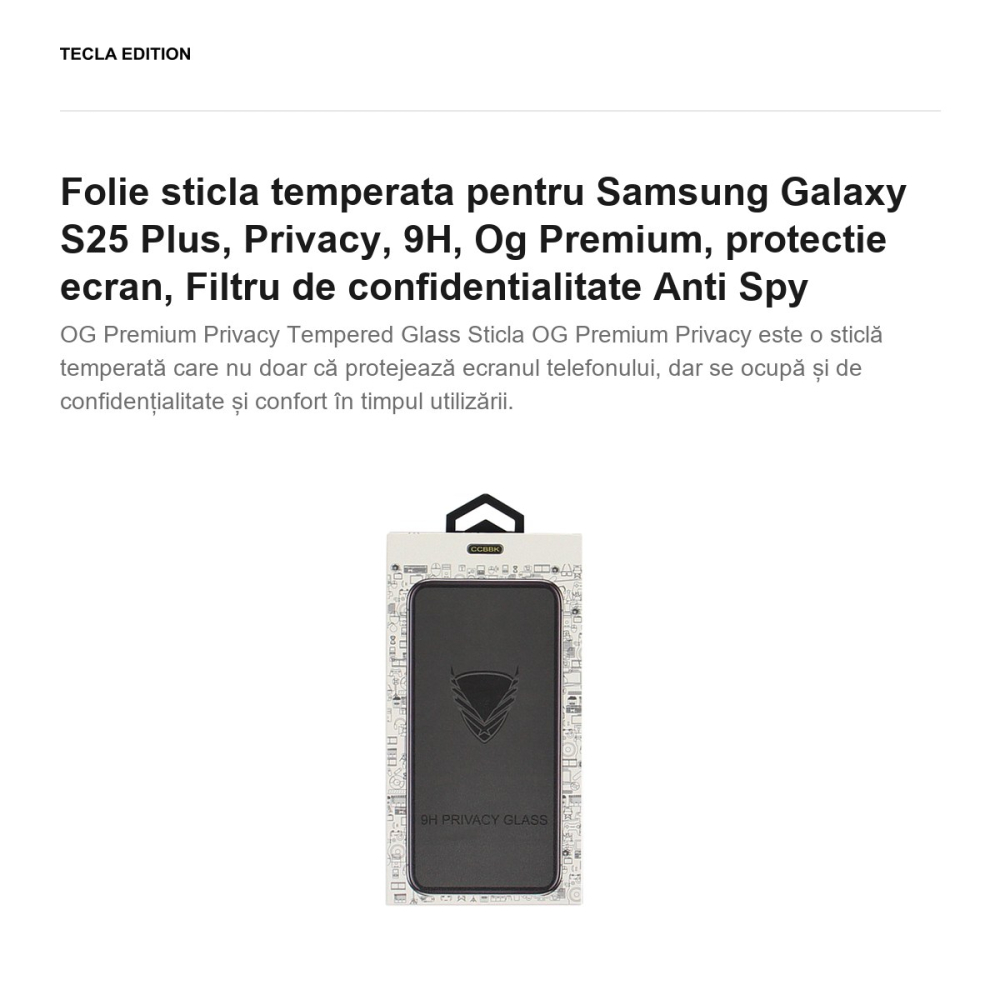 Folie sticla temperata pentru Samsung Galaxy S25 Plus, Privacy, 9H, Og Premium, protectie ecran, Filtru de confidentialitate Anti Spy [2]