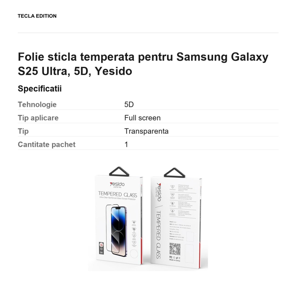 Folie sticla temperata pentru Samsung Galaxy S25 Ultra, 5D, Yesido [3]