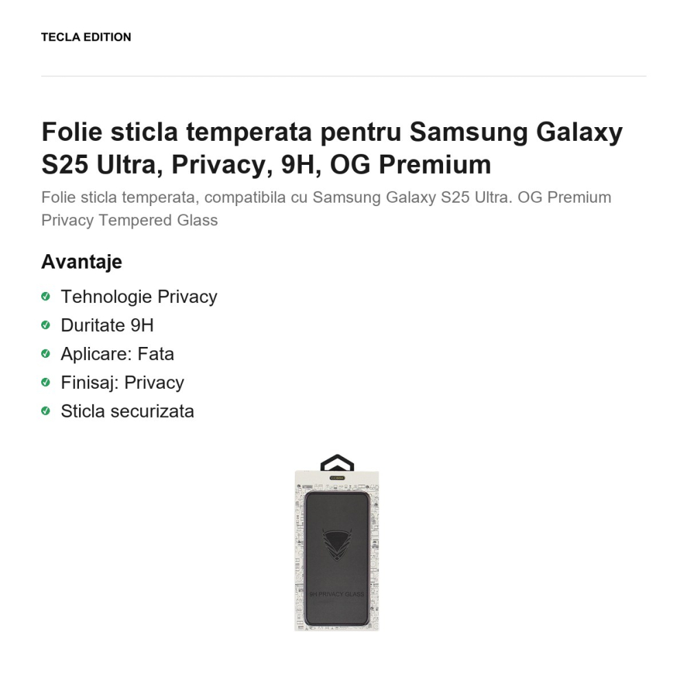 Folie sticla temperata pentru Samsung Galaxy S25 Ultra, Privacy, 9H, OG Premium [2]