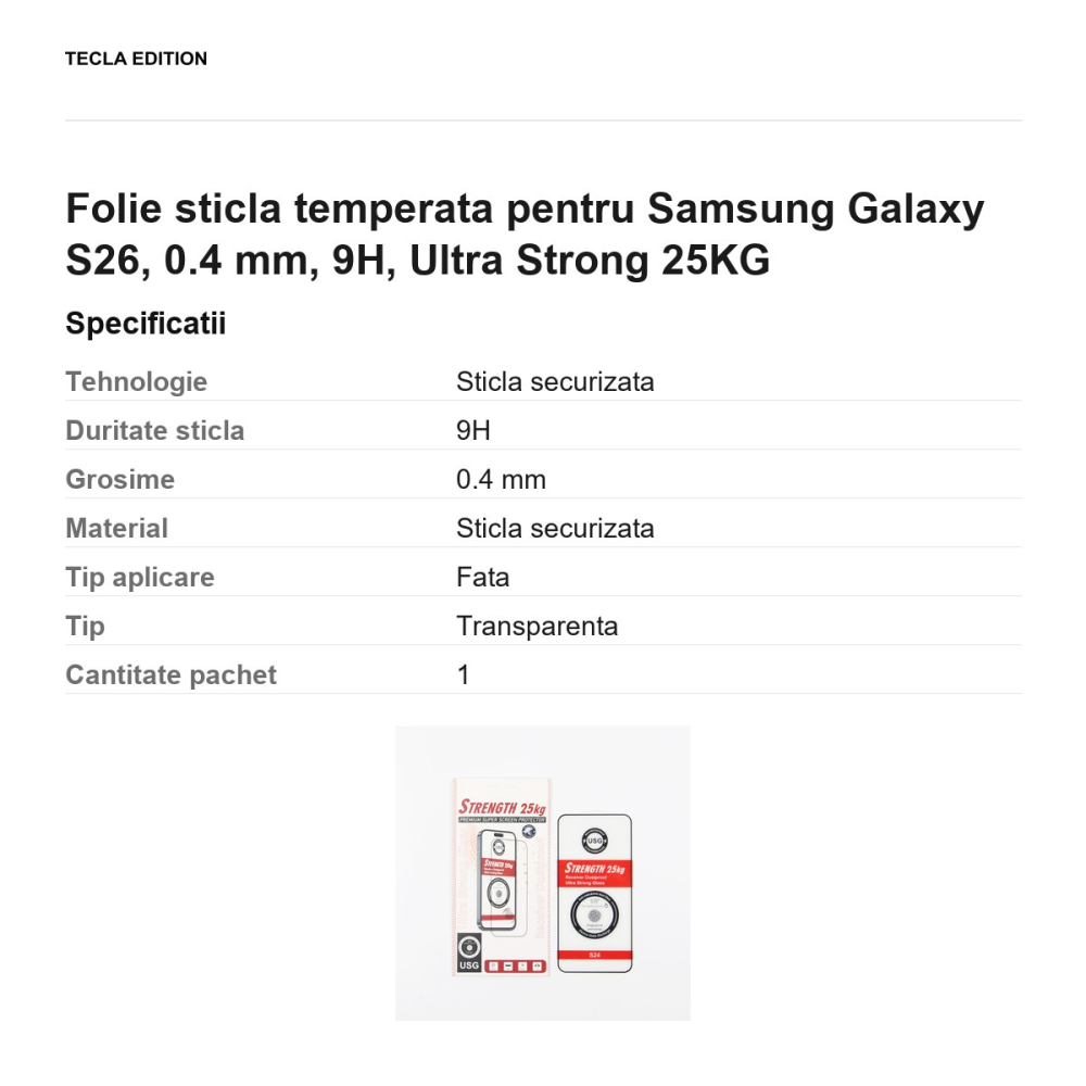 Folie sticla temperata pentru Samsung Galaxy S26, 0.4 mm, 9H, Ultra Strong 25KG [3]