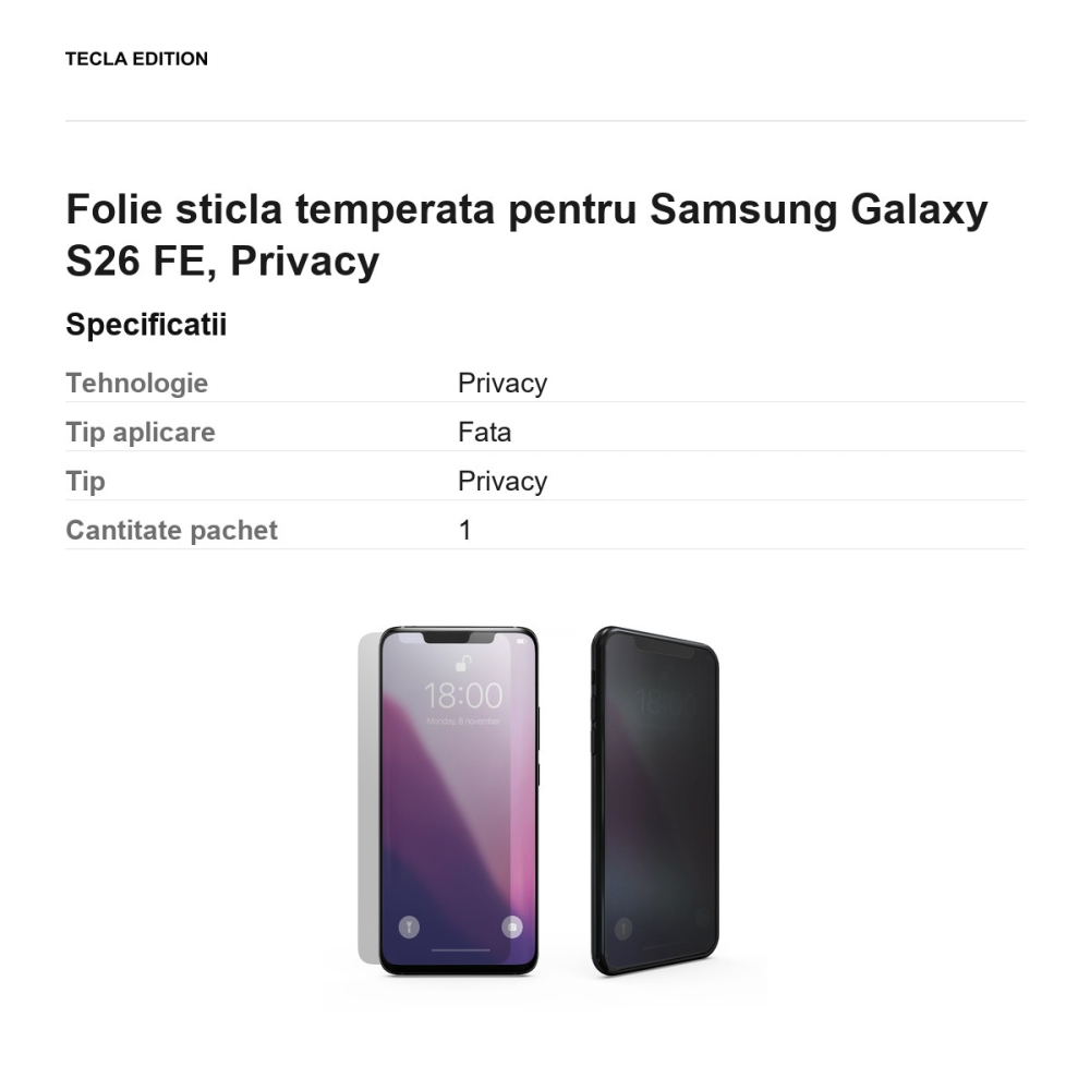 Folie sticla temperata pentru Samsung Galaxy S26 FE, Privacy [3]