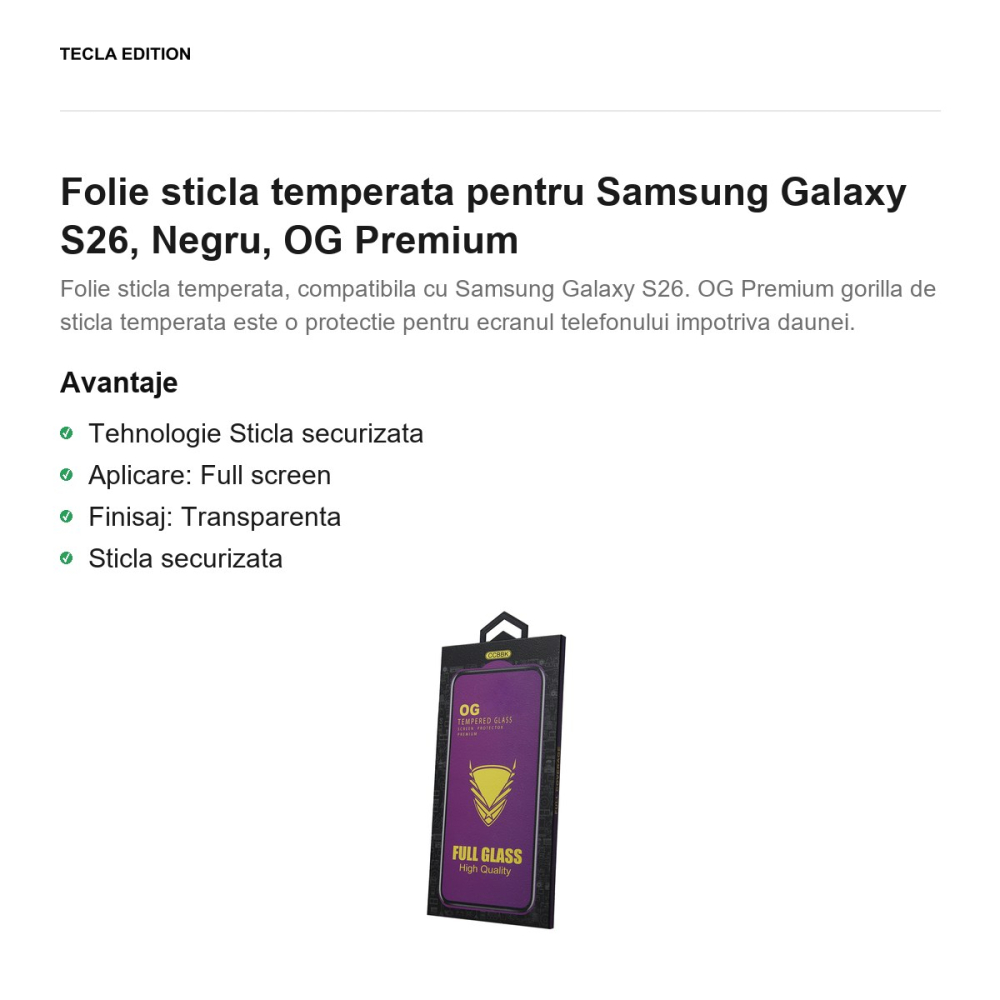 Folie sticla temperata pentru Samsung Galaxy S26, Negru, OG Premium [2]