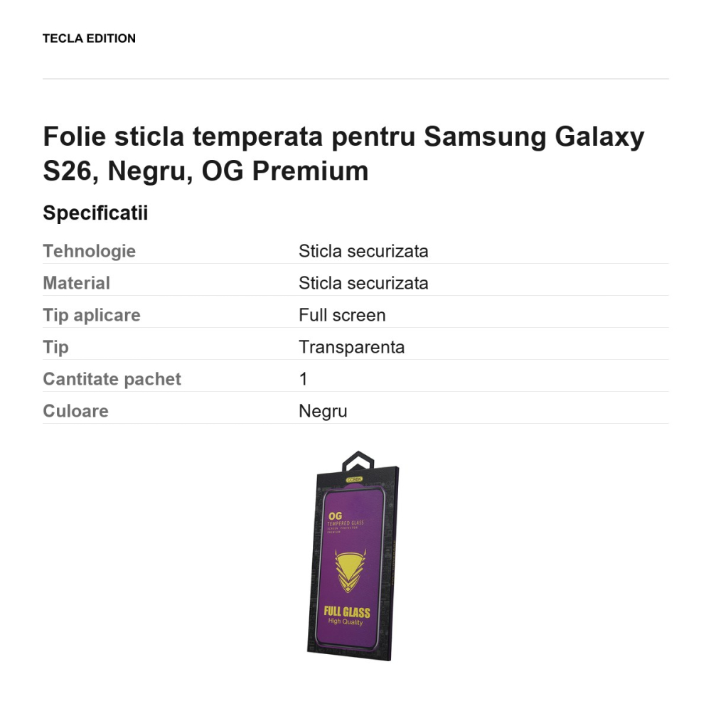 Folie sticla temperata pentru Samsung Galaxy S26, Negru, OG Premium [3]