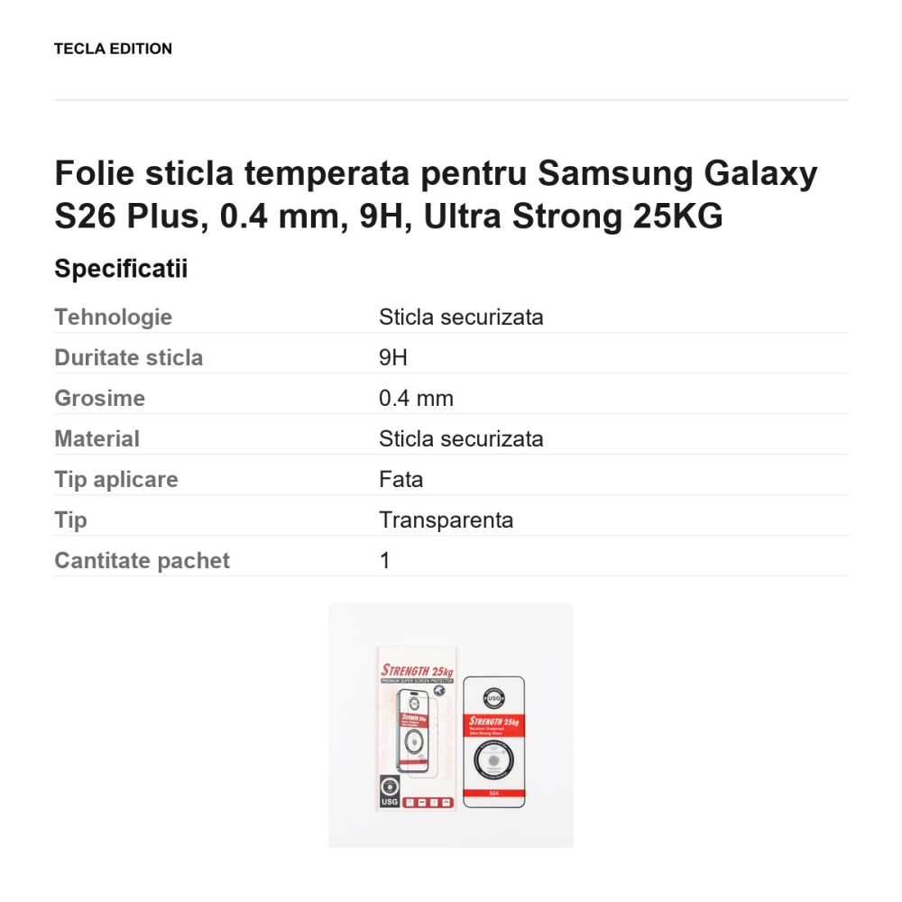 Folie sticla temperata pentru Samsung Galaxy S26 Plus, 0.4 mm, 9H, Ultra Strong 25KG [3]