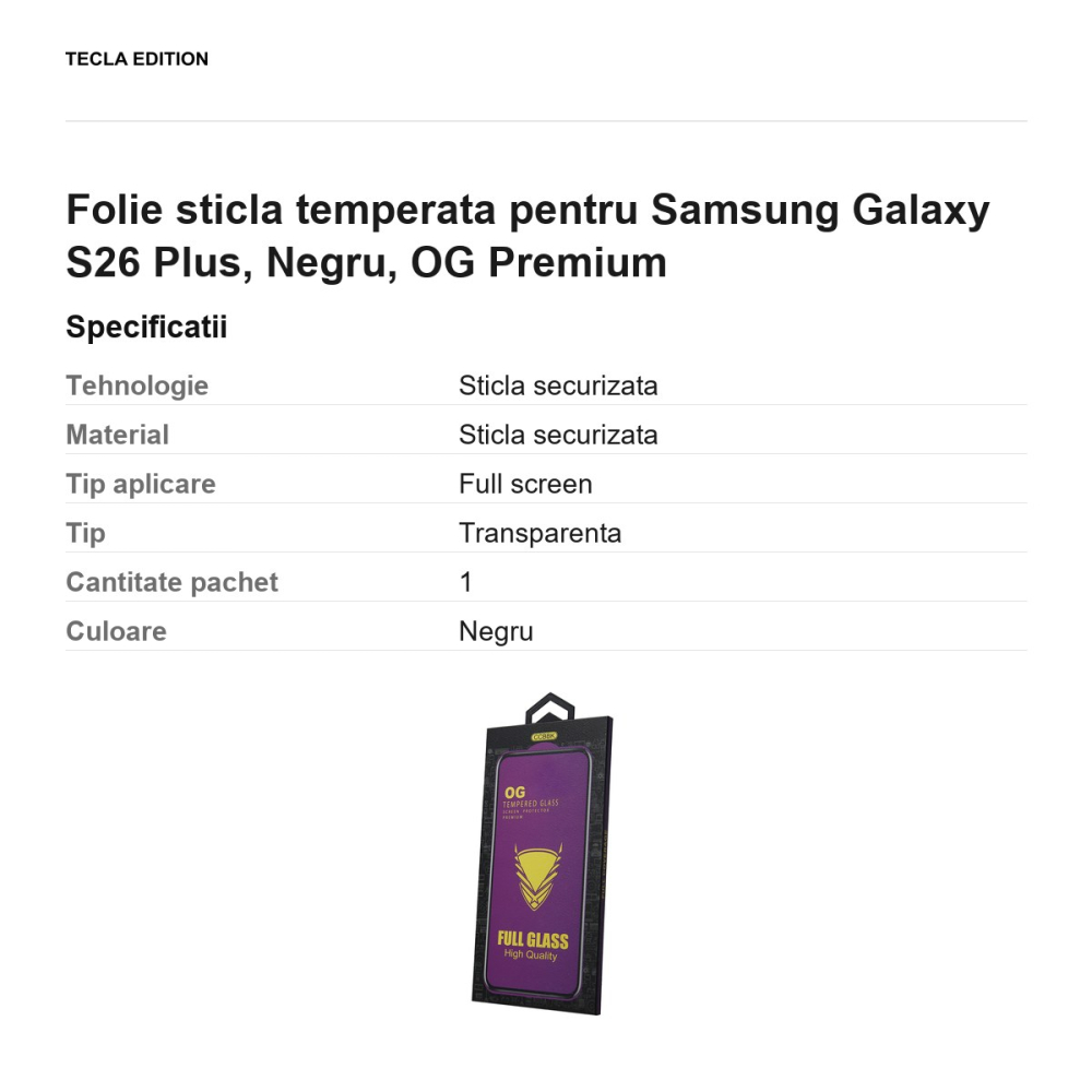 Folie sticla temperata pentru Samsung Galaxy S26 Plus, Negru, OG Premium [3]