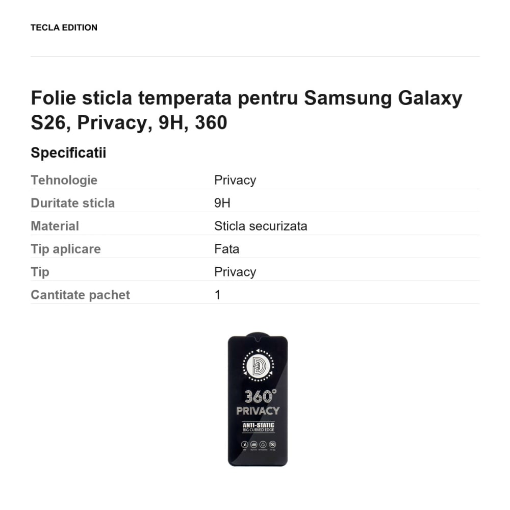 Folie sticla temperata pentru Samsung Galaxy S26, Privacy, 9H, 360 [3]