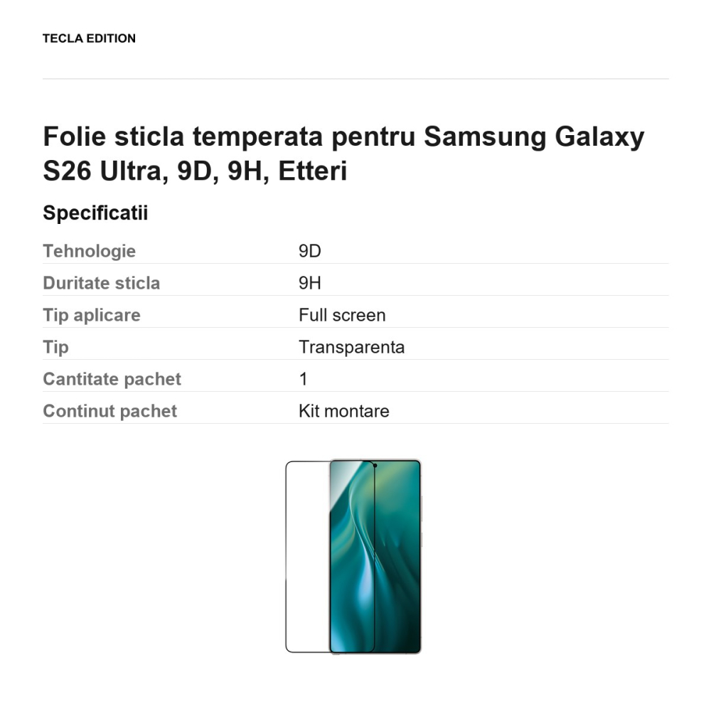 Folie sticla temperata pentru Samsung Galaxy S26 Ultra, 9D, 9H, Etteri [3]