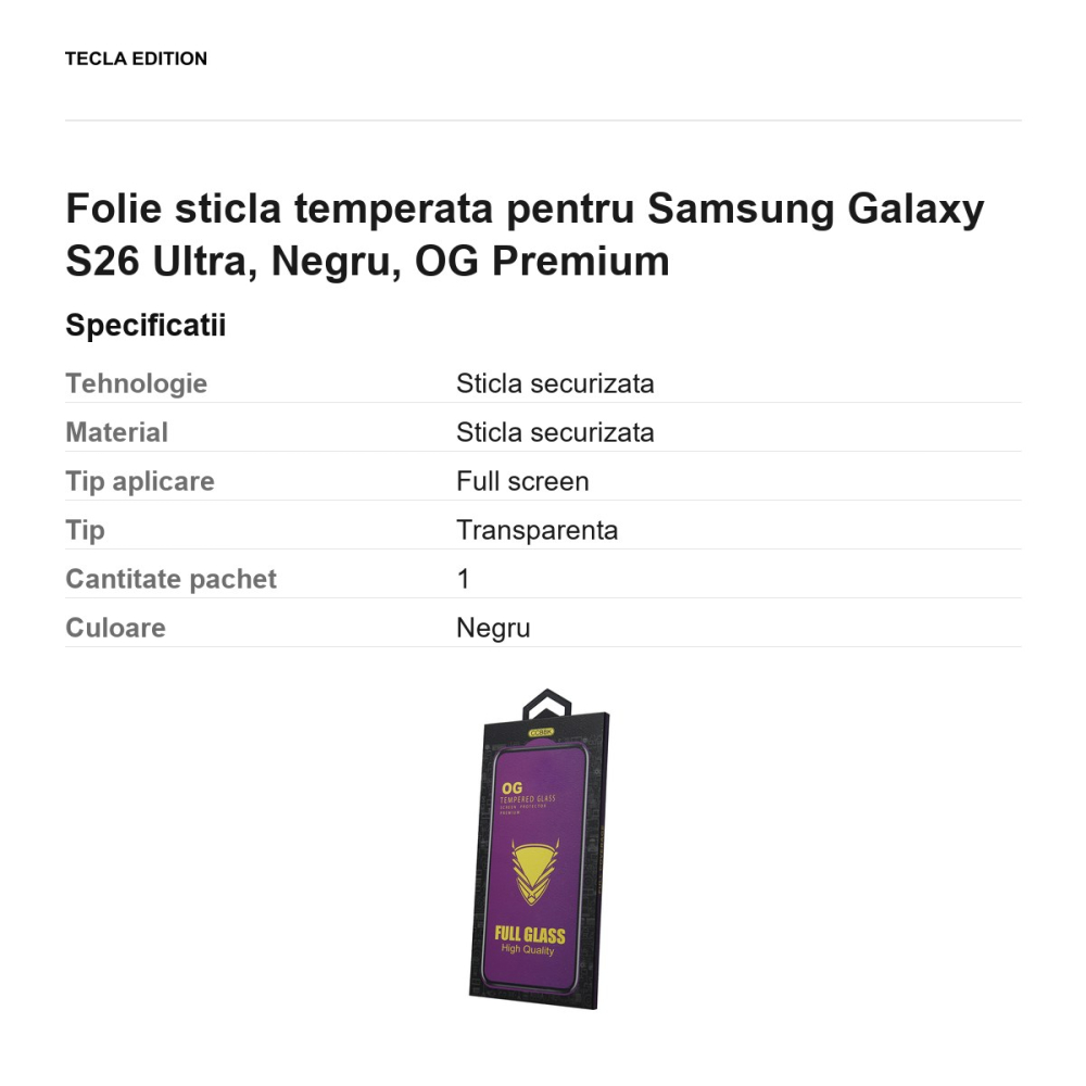 Folie sticla temperata pentru Samsung Galaxy S26 Ultra, Negru, OG Premium [3]