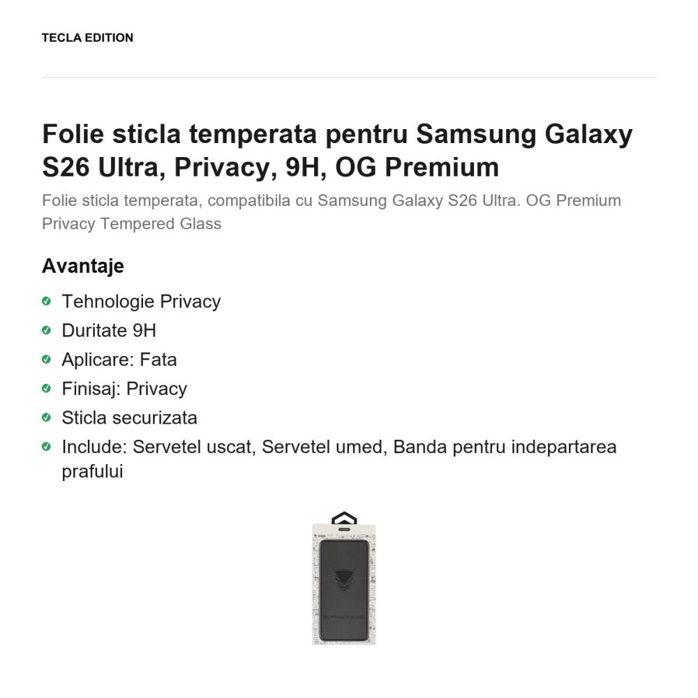 Folie sticla temperata pentru Samsung Galaxy S26 Ultra, Privacy, 9H, OG Premium [2]