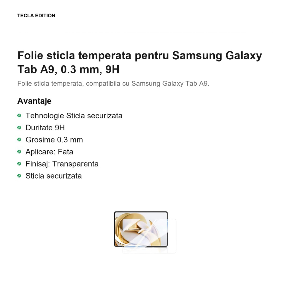 Folie sticla temperata pentru Samsung Galaxy Tab A9, 0.3 mm, 9H [2]