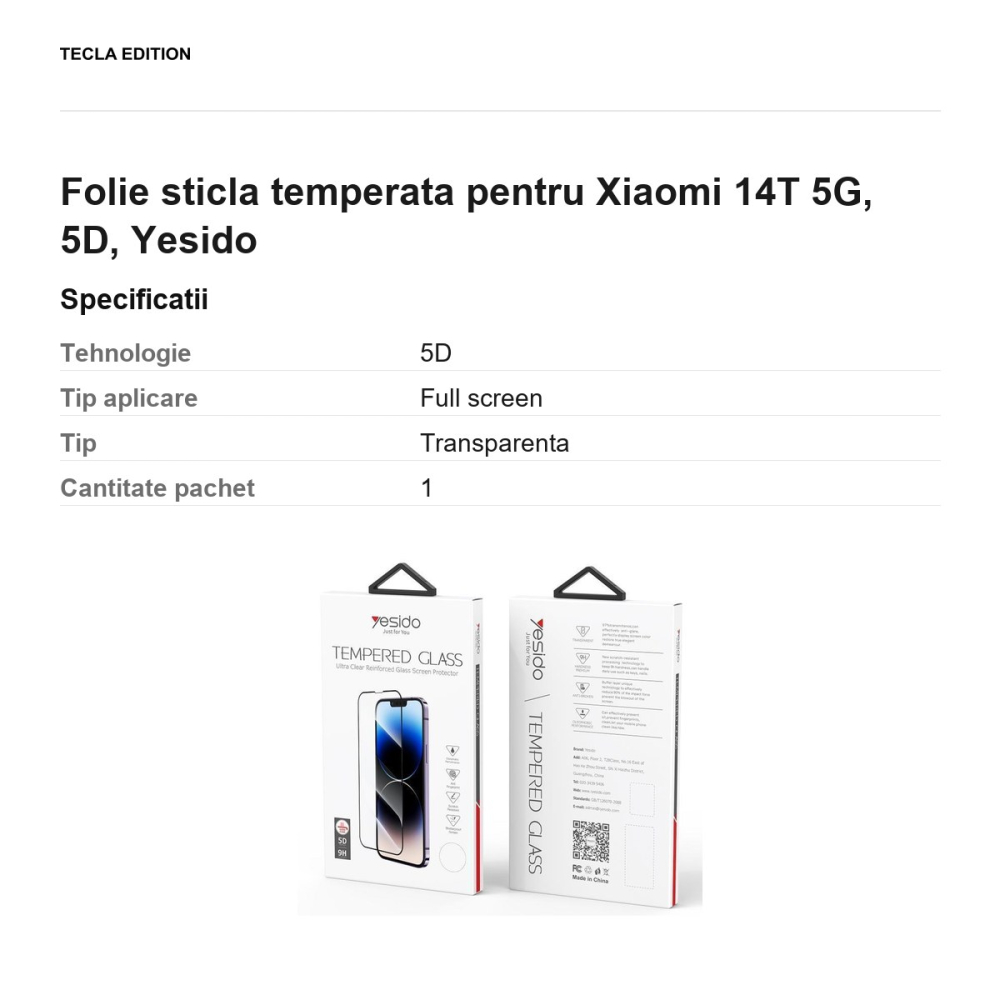 Folie sticla temperata pentru Xiaomi 14T 5G, 5D, Yesido [3]