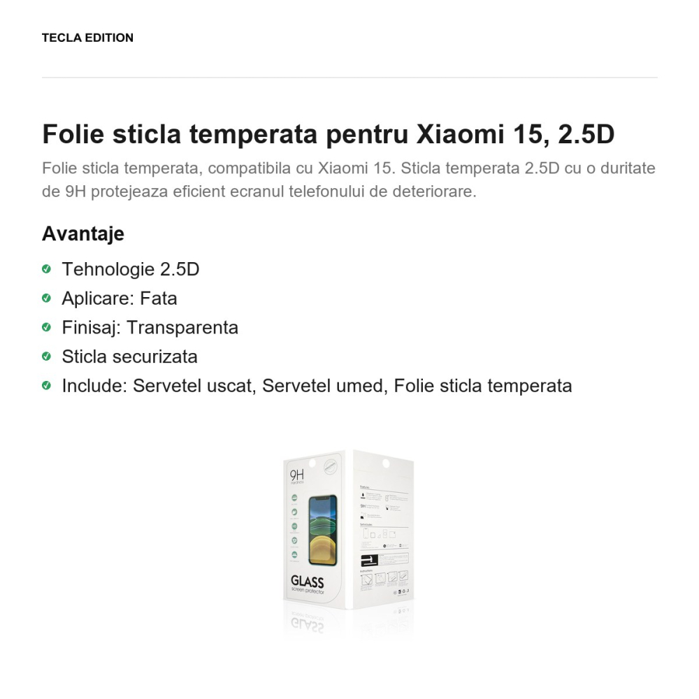 Folie sticla temperata pentru Xiaomi 15, 2.5D [2]
