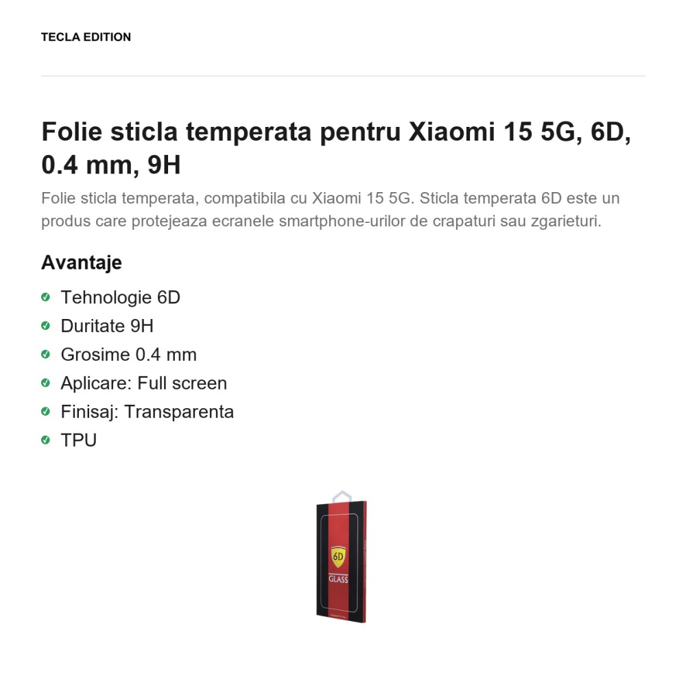Folie sticla temperata pentru Xiaomi 15 5G, 6D, 0.4 mm, 9H [2]