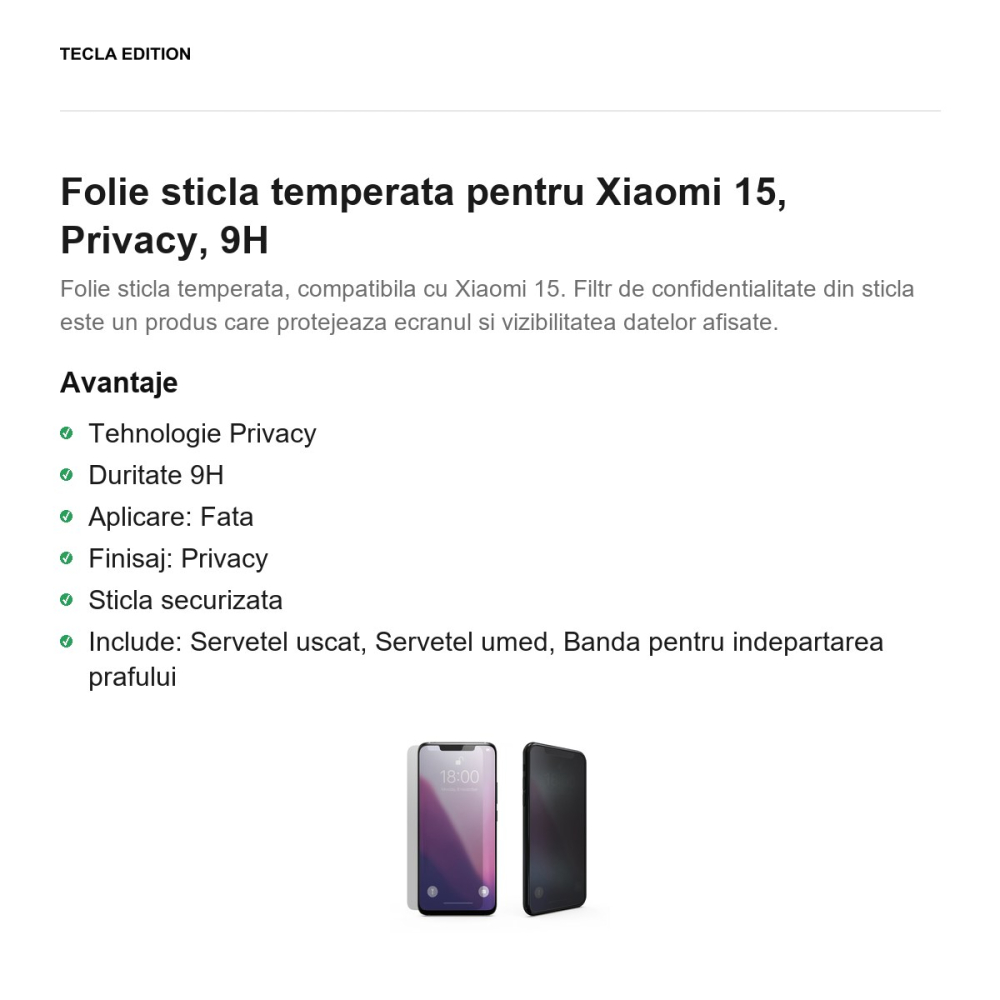 Folie sticla temperata pentru Xiaomi 15, Privacy, 9H [2]