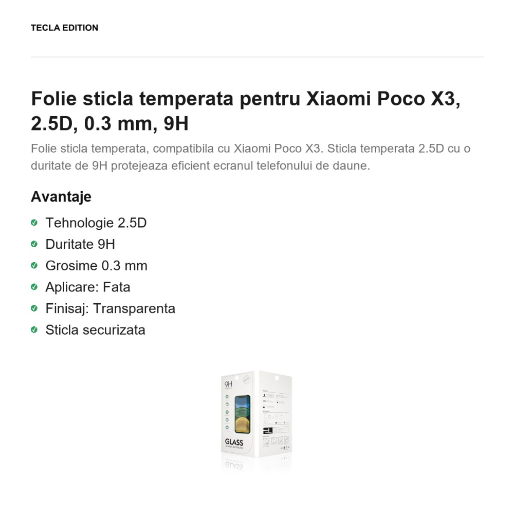 Folie sticla temperata pentru Xiaomi Poco X3, 2.5D, 0.3 mm, 9H [2]