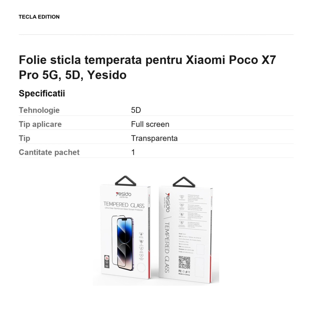 Folie sticla temperata pentru Xiaomi Poco X7 Pro 5G, 5D, Yesido [3]