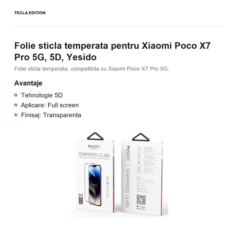 Folie sticla temperata pentru Xiaomi Poco X7 Pro 5G, 5D, Yesido [2]