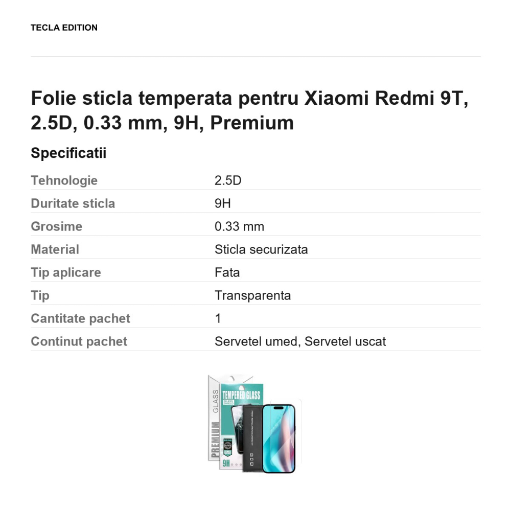 Folie sticla temperata pentru Xiaomi Redmi 9T, 2.5D, 0.33 mm, 9H, Premium [3]