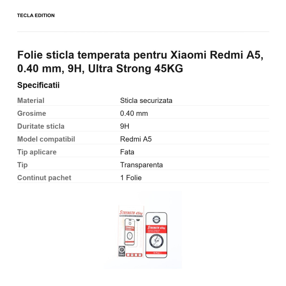 Folie sticla temperata pentru Xiaomi Redmi A5, 0.40 mm, 9H, Ultra Strong 45KG [3]